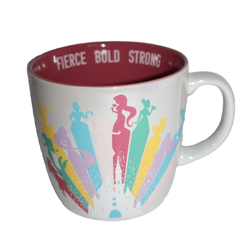 Disney Princess Fierce Bold Strong Coffee Mug White Pink Castle Rainbow Cup